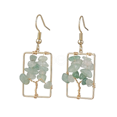 Natural Green Aventurine Chips Tree Dangle Earrings EJEW-JE05734-04-1