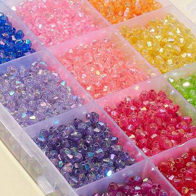 4200Pcs 15 Colors Bicone AB Color Plated Eco-Friendly Transparent Acrylic Beads TACR-FS0001-25-1