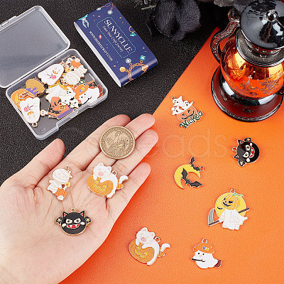 SUNNYCLUE 24Pcs 12 Style Halloween Theme Alloy Enamel Pendants ENAM-SC0003-30-1