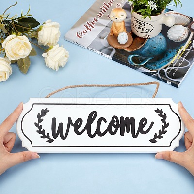 CREATCABIN Welcome Sign Natural Wood Door Hanging Decoration for Front Door Decoration HJEW-CN0001-01B-1