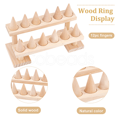 2-Tier 12-Slot Wood Finger Ring Display Risers RDIS-WH0011-19-1