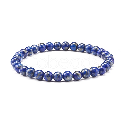 Natural Lapis Lazuli(Dyed) & Lava Rock Round Beads Stretch Bracelets Set BJEW-JB06982-03-1