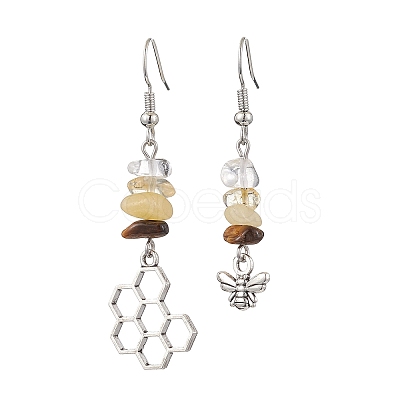 Natural Mixed Stone Bees Dangle Earrings EJEW-JE06151-1