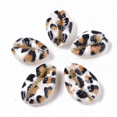 Printed Natural Cowrie Shell Beads X-SSHEL-R047-01-B03-1