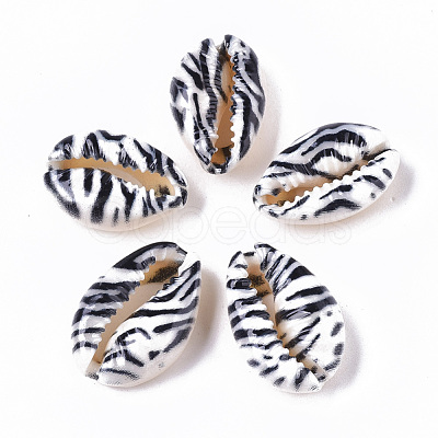 Printed Natural Cowrie Shell Beads X-SSHEL-R047-01-B01-1