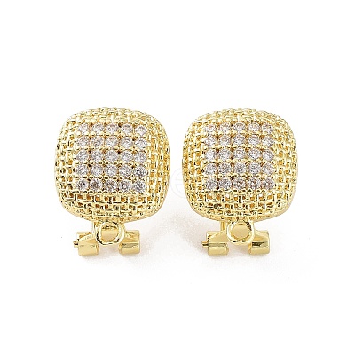 Square Brass Micro Pave Cubic Zirconia Stud Earrings Finding KK-E083-03G-1