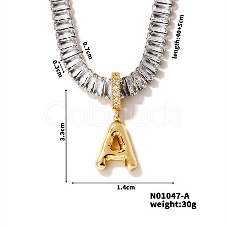 Golden Tone Brass Pave Clear Cubic Zirconia Letter Pendant Necklaces for Women YX4437-1-1