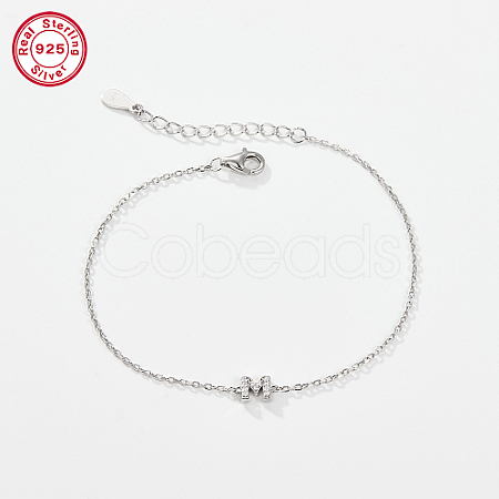 Anti-Tarnish Rhodium Plated 925 Sterling Silver Letter Cubic Zirconia Link Bracelets GI2156-13-1