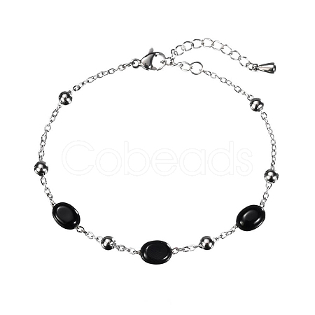 Real 18K Gold Plated Stainless Steel Black Agate Handmade Chain Bracelets for Women FW1421-1-1