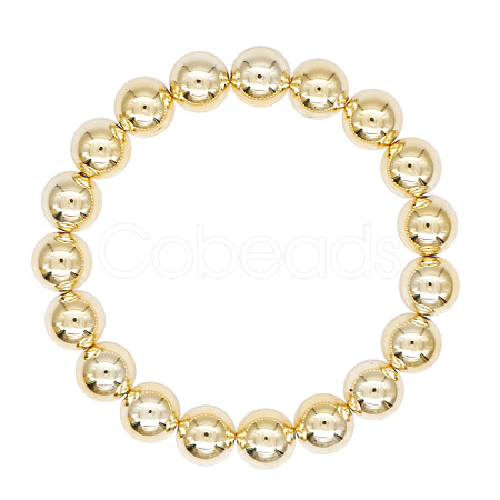 Classic Golden Tone Round Brass Beaded Stretch Bracelets for Women Men IN4084-1-1