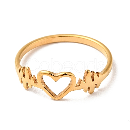Ion Plating(IP) 201 Stainless Steel Heart Beat Finger Ring for Valentine's Day RJEW-G266-36G-1