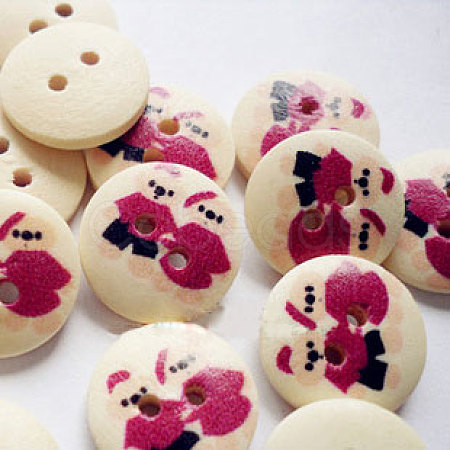 Painted Wood Buttons in Round Shape with 2-Hole for Kids NNA0YWC-1
