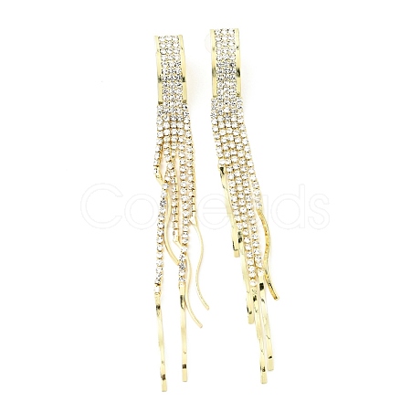 Clear Cubic Zirconia & Crystal Rhinestone Long Tassel Dangle Stud Earrings EJEW-C037-07E-LG-1