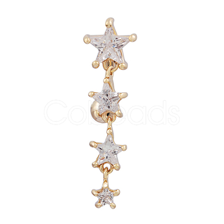 Piercing Jewelry Real 18K Gold Plated Brass Star Cubic Zirconia Navel Ring Navel Ring Belly Rings AJEW-EE0001-94-1