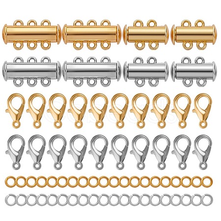 168Pcs 2 Colors Brass Magnetic Slide Lock Clasps & Jump Rings & Alloy Lobster Claw Clasps KK-SZ0001-37-1