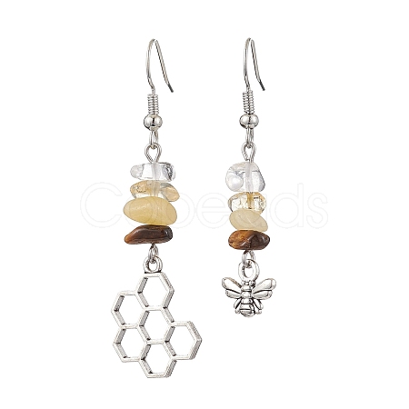 Natural Mixed Stone Bees Dangle Earrings EJEW-JE06151-1