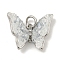 Natural Quartz Crystal Pendants, Brass Pave Clear Cubic Zirconia Butterfly Charms with Enamel & Jump Rings, Platinum, 15x18x5mm, Hole: 3mm