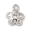 Brass Micro Pave Cubic Zirconia Pendants, Flower Charm, Platinum, 9x7x2mm, Hole: 1.2mm