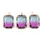 Gradient Color Glass Pendants, with Brass Prong Settings, Faceted, Rectangle, Light Gold, Orchid, 24x14x6mm, Hole: 1.6mm