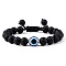 Evil Eye Beaded Bracelets, Round Natural Lava Rock Adjustable Bracelets for Women