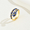 Brass Cubic Zirconia Snake Rings for Women, Enamel Cuff Rings, Blue, Inner Diameter: 16~18mm