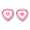 Rack Plating Light Gold Alloy Enamel Pendants, Cadmium Free & Lead Free, Heart, Hot Pink, 21.5x18.5x1.5mm, Hole: 2mm