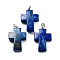 Natural Lapis Lazuli Pendants, Religion Cross Charms with Rack Plating Platinum Tone Brass Snap on Bails, 35x23x9mm, Hole: 7x4mm