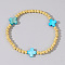 Summer Vacation Style Brass and Cross Shell Bead Bracelet for Women, Blue, Golden, 6-7/8 inch(17.5cm)