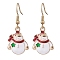 Christmas Theme Alloy Enamel Dangle Earrings, 304 Stainless Steel Earrings for Women, Snowman, 38x16.5mm