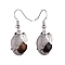 Natural Tiger Eye Elephant Head Dangle Earrings, Platinum Brass Jewelry for Women, 38mm, Pin: 0.7mm