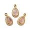 304 Stainless Steel Pave Natural Amethyst Teardrop Charms, Real 14K Gold Plated, 10.5x6x4mm, Hole: 1.4mm