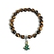 Christmas Theme Natural Tiger Eye Stretch Bracelets, Alloy Enamel Christmas Tree Charm Bracelets for Women, 6-3/4 inch(17cm), 8mm