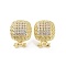 Square Brass Micro Pave Cubic Zirconia Stud Earrings Finding, with Horizontal Loops, Cadmium Free & Lead Free, Real 18K Gold Plated, 16x13.5mm, Hole: 1.6mm, Pin: 0.8mm