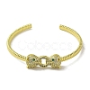 Brass Pave Clear & Green Cubic Zirconia Leopard Open Cuff Bangle for Women BJEW-K246-22B-G-2