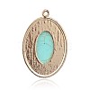 Lead Free & Nickel Free Golden Plated Oval Alloy Synthetic Turquoise Pendants PALLOY-J501-01G-2
