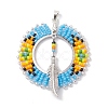 Seed Glass & Alloy Feather Pendant PALLOY-MZ00239-1