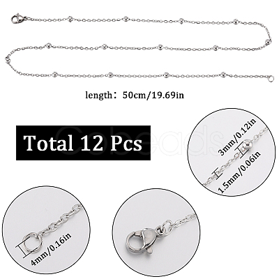 SUNNYCLUE 12Pcs 304 Stainless Steel Satellite Chain Necklaces Set NJEW-SC0001-14A-1