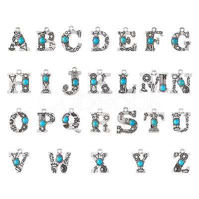 26Pcs 26 Styles Alloy Letter Pendants with Resin Imitation Synthetic Turquoise FIND-TA0003-70-1