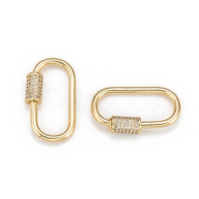 Brass Micro Pave Cubic Zirconia Screw Carabiner Lock Charms X-ZIRC-G160-21G-1