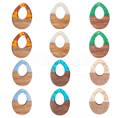 Transparent and Opaque Resin & Walnut Wood Pendants RESI-SZ0001-05-1