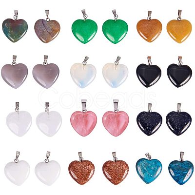 Heart Natural Gemstone Pendant Sets G-PH0026-05-1