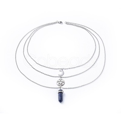 Bullet Natural Lapis Lazuli Pendant Tiered Necklaces NJEW-JN02457-03-1