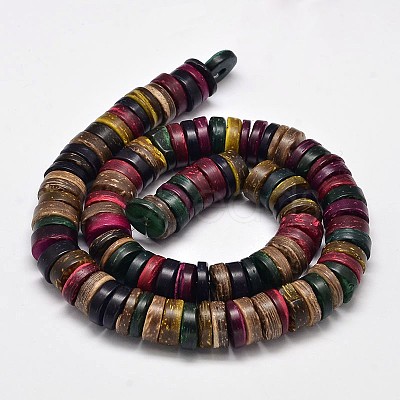 Colorful Natural Coconut Disc Bead Strands COCB-O002-03-1