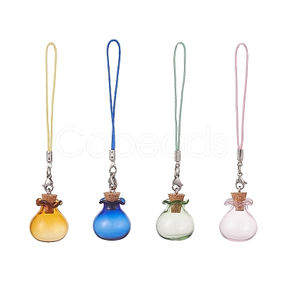 Lucky Bag Shape Glass Cork Bottle Pendants Decorations HJEW-TA00002-1