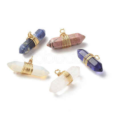 Natural & Synthetic Mixed Stone Double Terminated Pointed Pendants PALLOY-JF01246-01-1