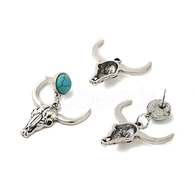 Synthetic Turquoise & Cattle Alloy Pendant Studs Earrings Sets SJEW-K002-01-1