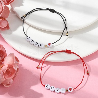 2Pcs 2 Color Hear Love Acrylic Braided Bead Bracelets Set BJEW-JB09849-1