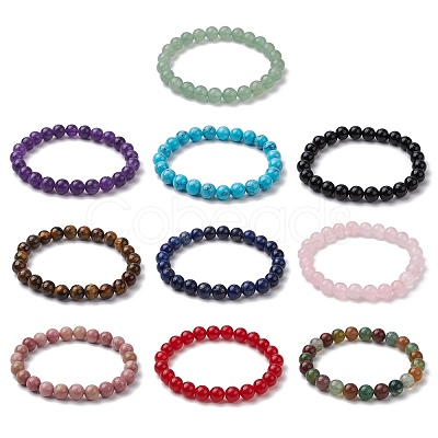 Gemstone Stretch Bracelets BJEW-JB11028-1