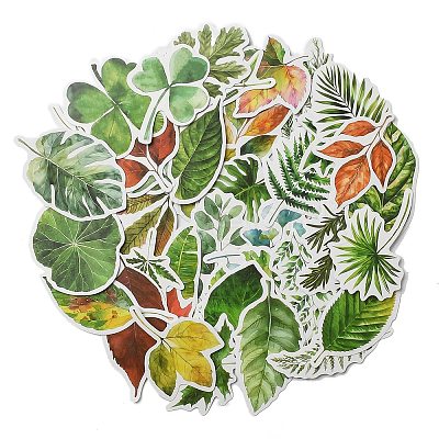 50Pcs PVC Self-Adhesive Leaf Stickers AJEW-R002-04A-1