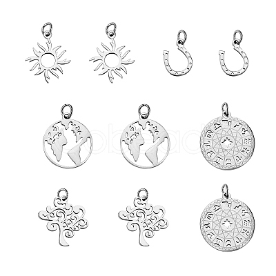 12Pcs 6 Styles Stainless Steel Pendants STAS-SZ0002-20-1